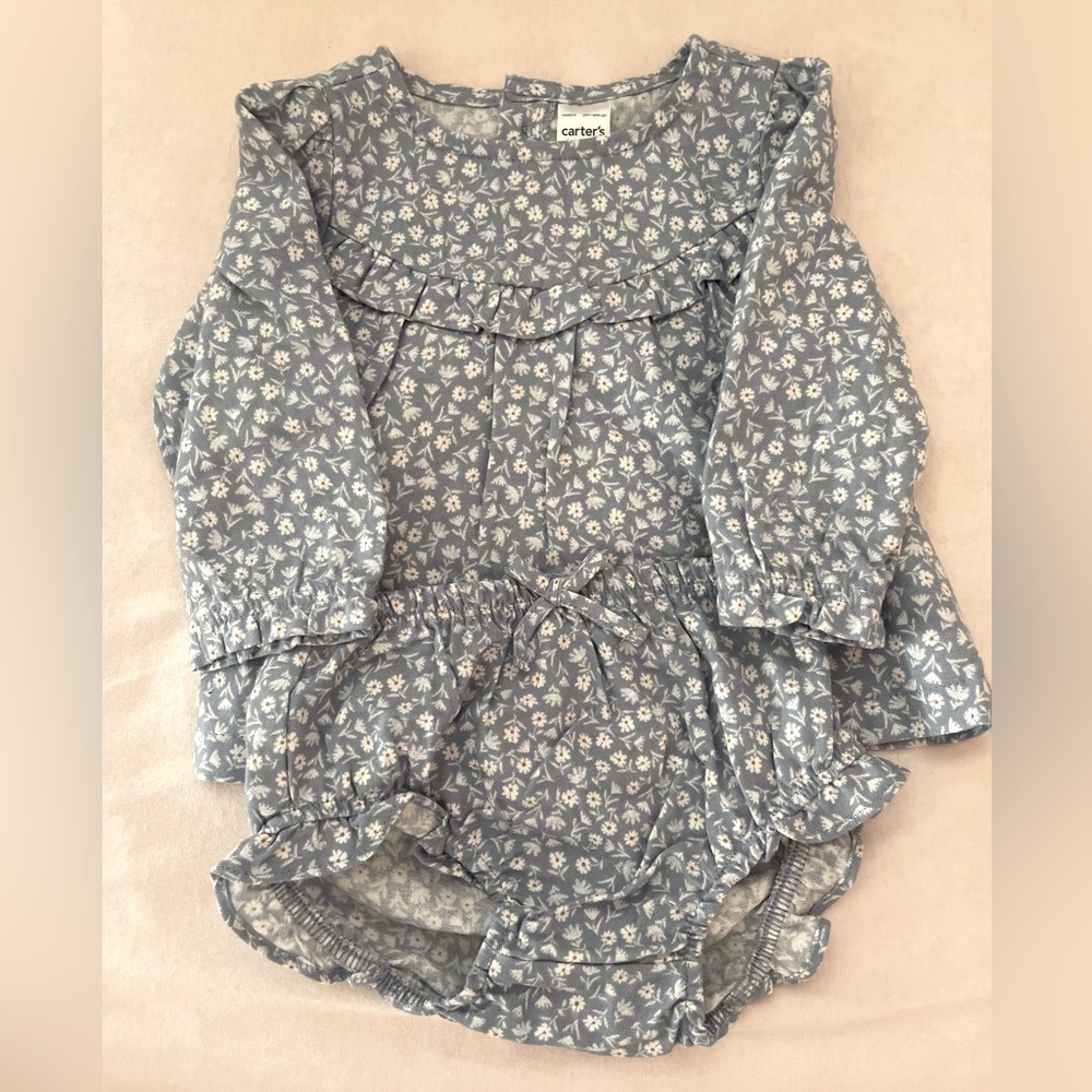Carters Floral Blue Ditsy Dress with Bloomers 9 Months